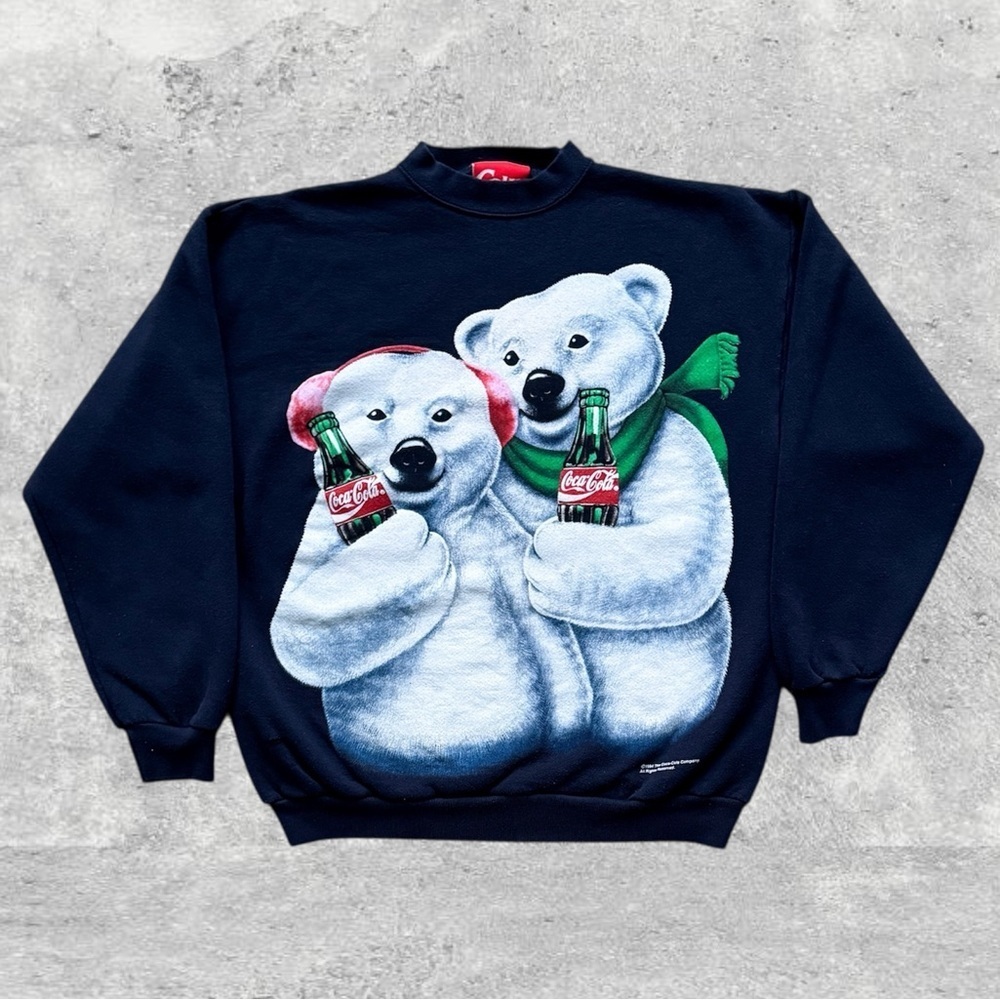 Vtg 90s 1994 Coca Cola Polar Bears Crewneck Sweatshirt L fits smaller 22.25x25.5